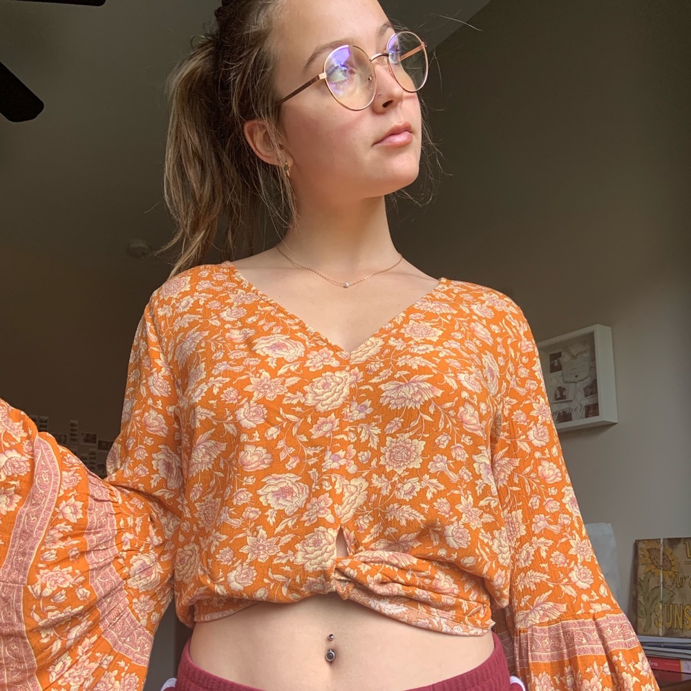 Orange floral long sleeve tee
